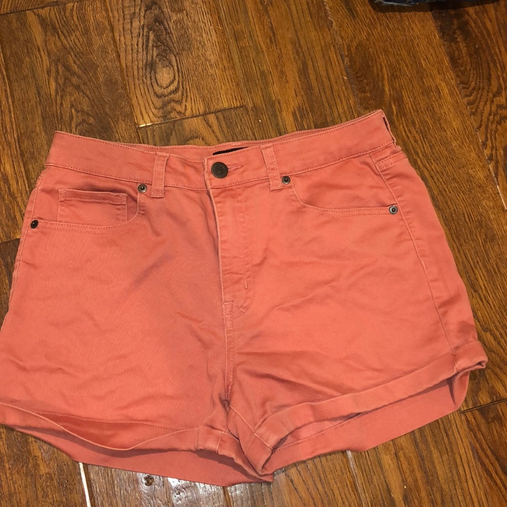 Salmon high waisted midi shorts
